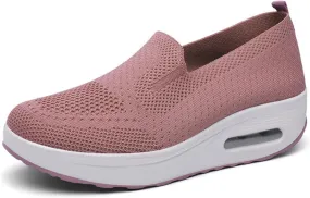 Orthopedic Walking Shoes for Women Woven Breathable Soft Shoes Slip On Platform Mesh Up Stretch Wedge Sneakers Arch Support Air Cushion Sneaker Casual Walking Shoe