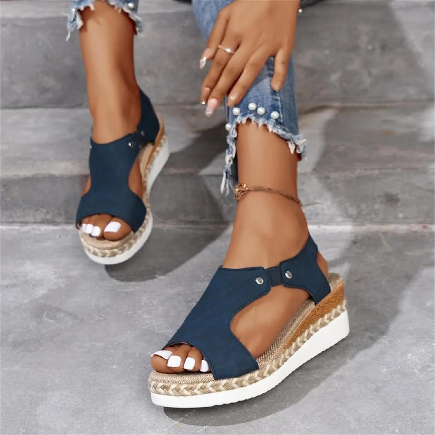 Orthopedic Wedge Sandals for Women Platform Footwear Comfortable Open-Toe Slip On Sandals Wide Width Wedge Sandal Lightweight for All Day Wear