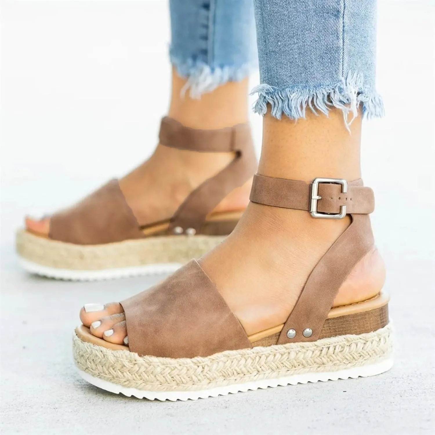 peqiut Sandals for Women with Ankle Strap Wedges Platform Fashion Ladies Sandals Women