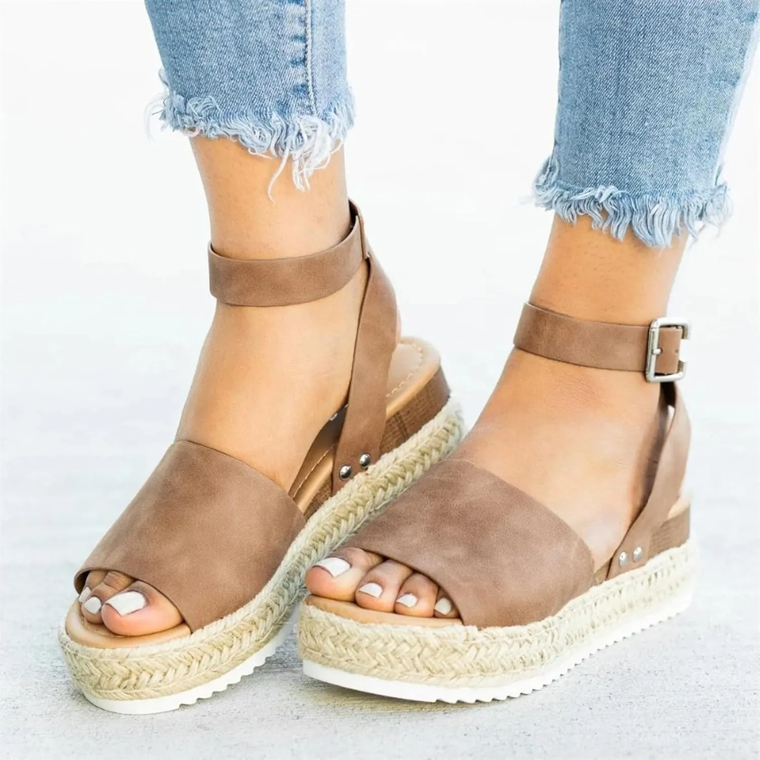 peqiut Sandals for Women with Ankle Strap Wedges Platform Fashion Ladies Sandals Women