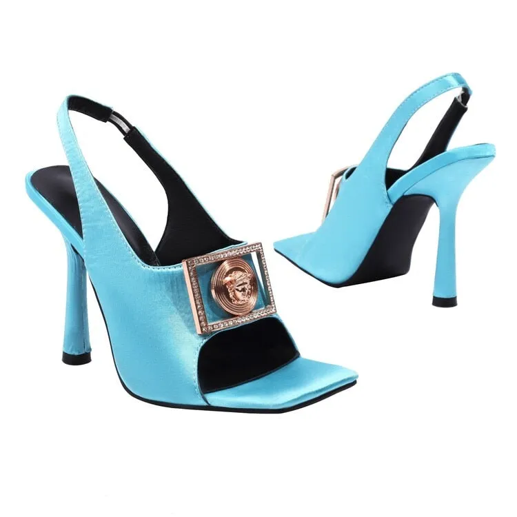 Petra Gold Buckle Satin High Heel Sandals - 7 Colors