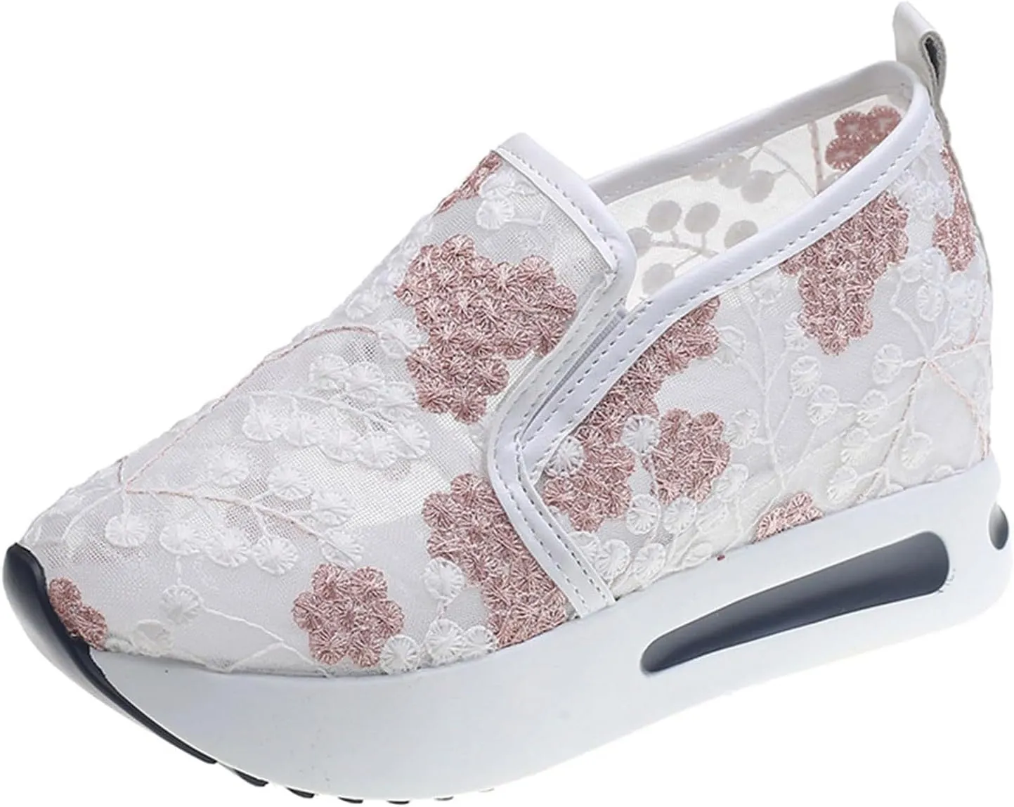 Platform Sneakers for Women Dressy Summer Shoes Lightweight Walking Shoes Fashion Casual Sneakers Comfortable Embroidery Floral Shoe Mesh Breathable Slip On Footwear Floral Loafers
