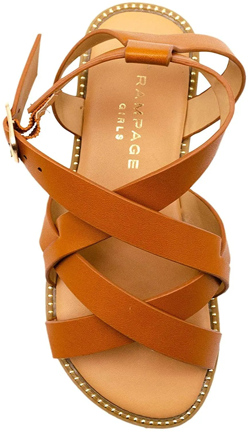 Rampage Girls' Big Kid Slip-On Strappy Sandals with Studded Welt Detail, Open-Toe Flat Fashion Summer Shoes