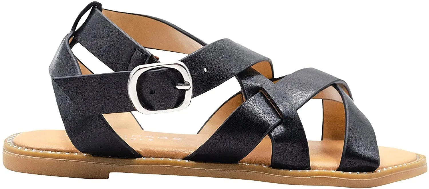Rampage Girls' Big Kid Slip-On Strappy Sandals with Studded Welt Detail, Open-Toe Flat Fashion Summer Shoes