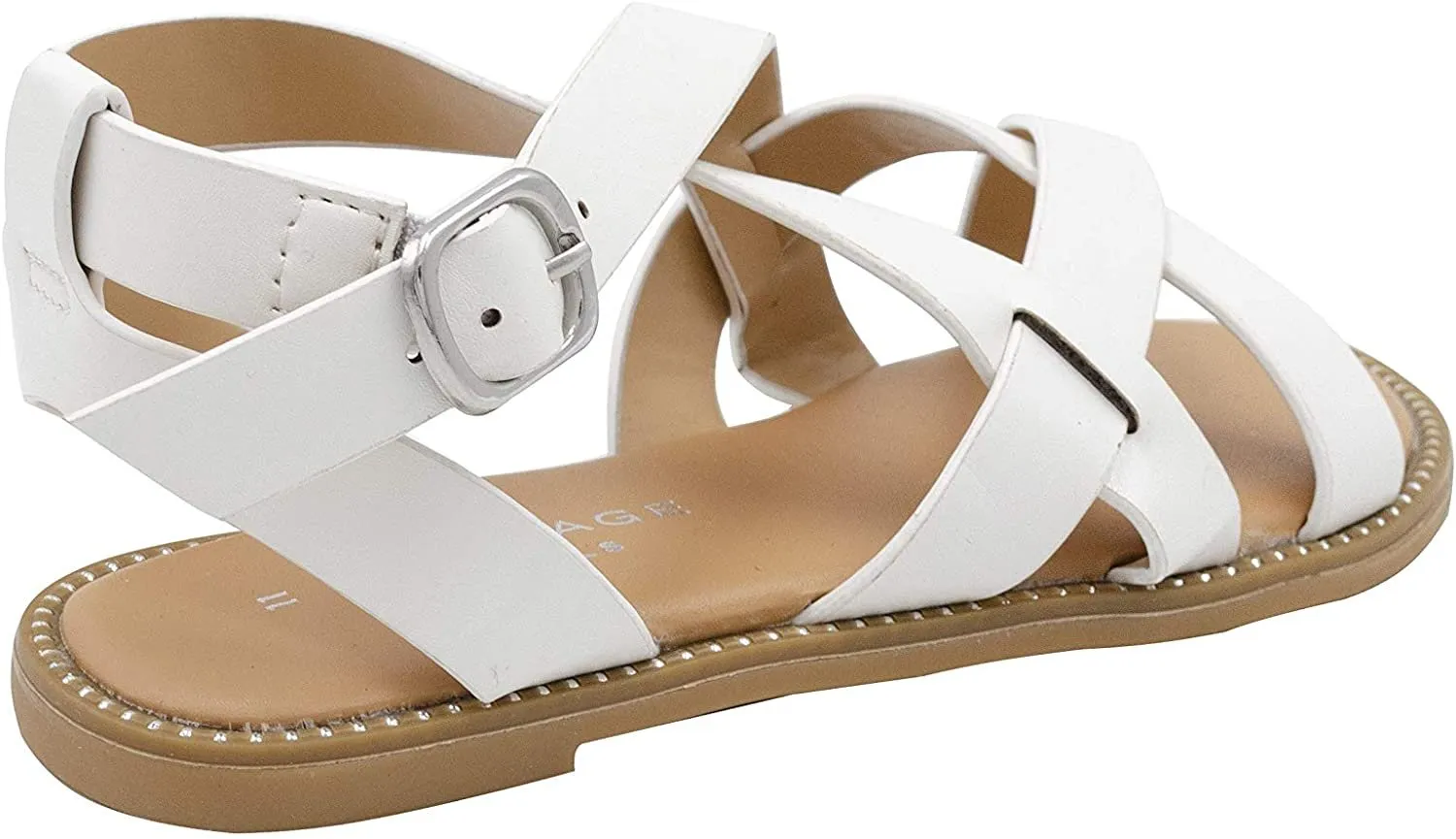 Rampage Girls' Big Kid Slip-On Strappy Sandals with Studded Welt Detail, Open-Toe Flat Fashion Summer Shoes