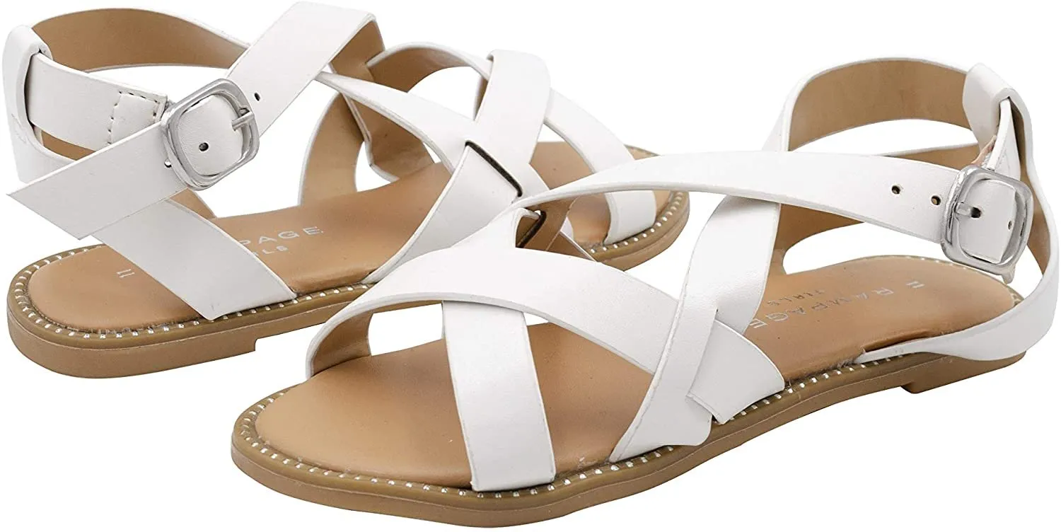 Rampage Girls' Big Kid Slip-On Strappy Sandals with Studded Welt Detail, Open-Toe Flat Fashion Summer Shoes