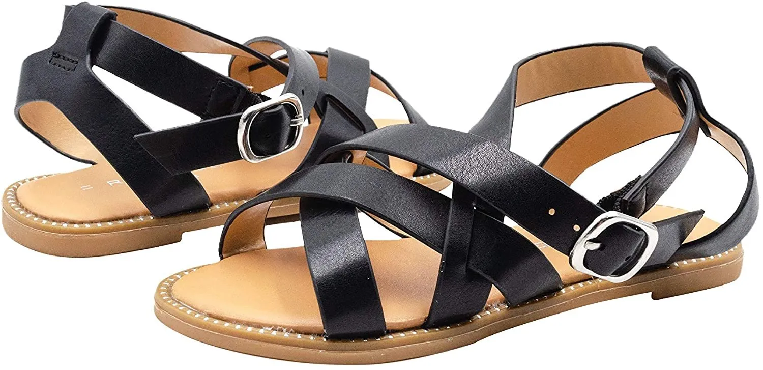 Rampage Girls' Big Kid Slip-On Strappy Sandals with Studded Welt Detail, Open-Toe Flat Fashion Summer Shoes