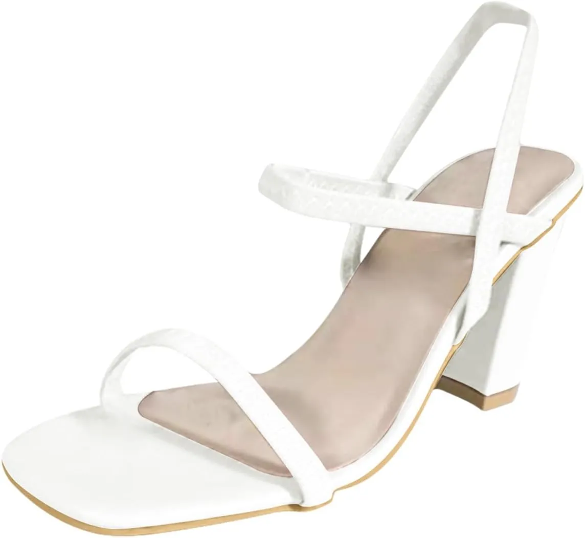 Sandals for Women Chunky High Heels Sandal Sexy Strappy Square Open Toe High Heels Sandals Ankle Strap Sandals