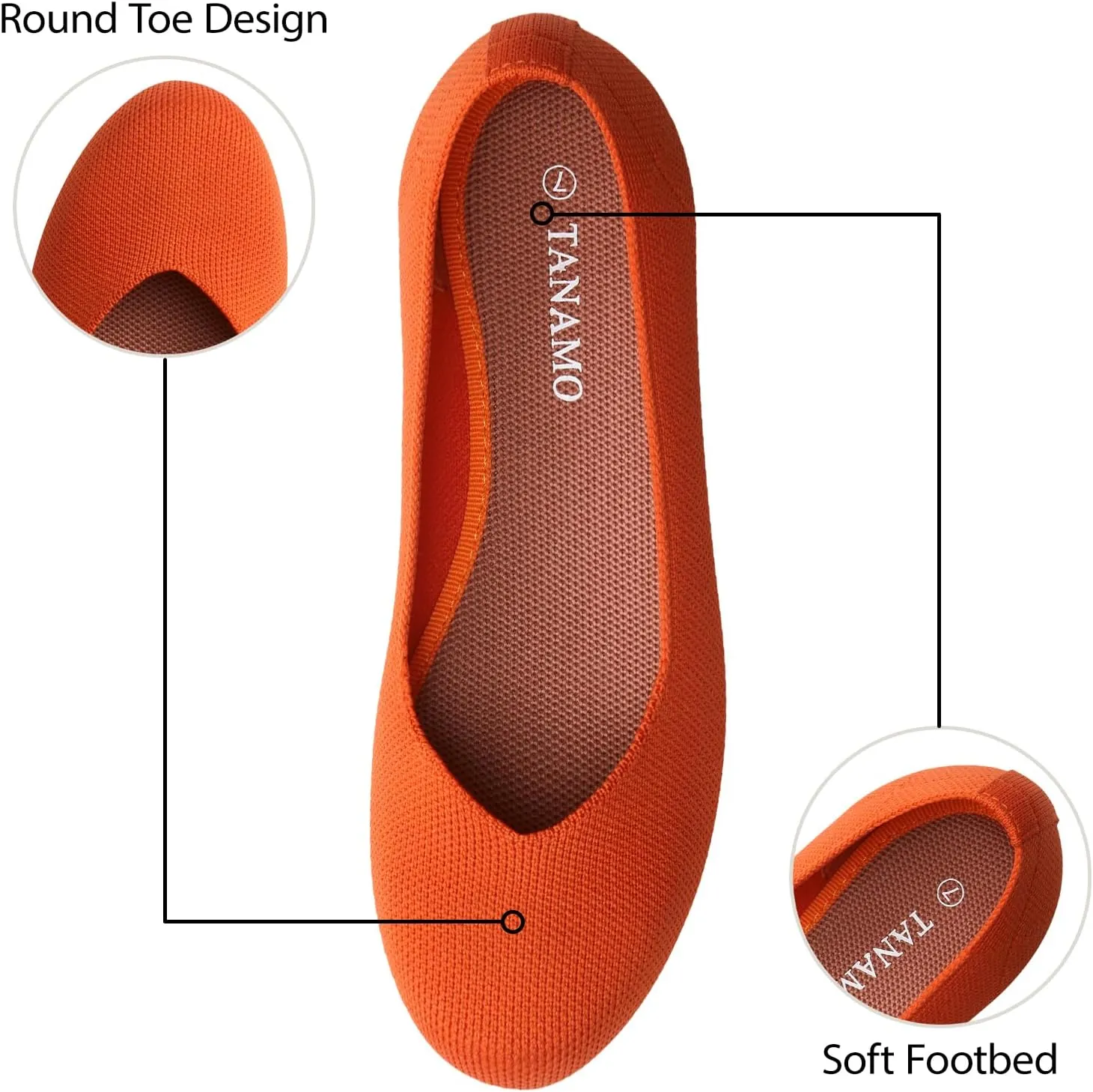 Tanamo Women's Flat Ballet Shoes Knit Flat Shoes for Women Round Toe Slip on Women Flats for Dressy Casual Office Work Wedding Comfort Soft