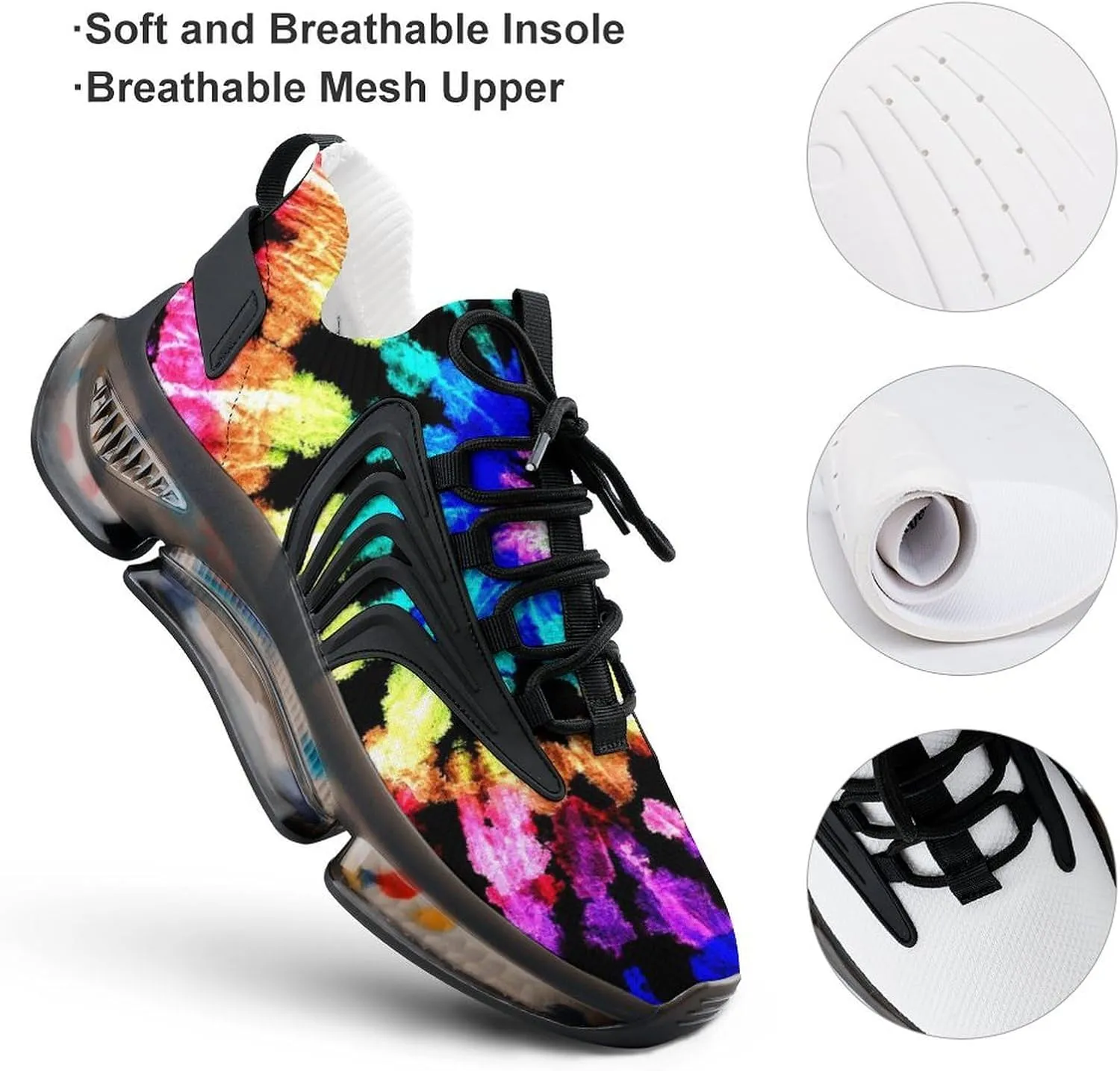 Tie Dye Pattern Walking Shoes for Men Lightweight Tennis Fashion Elastic Sports Shoes Cushion Basketball Shoes