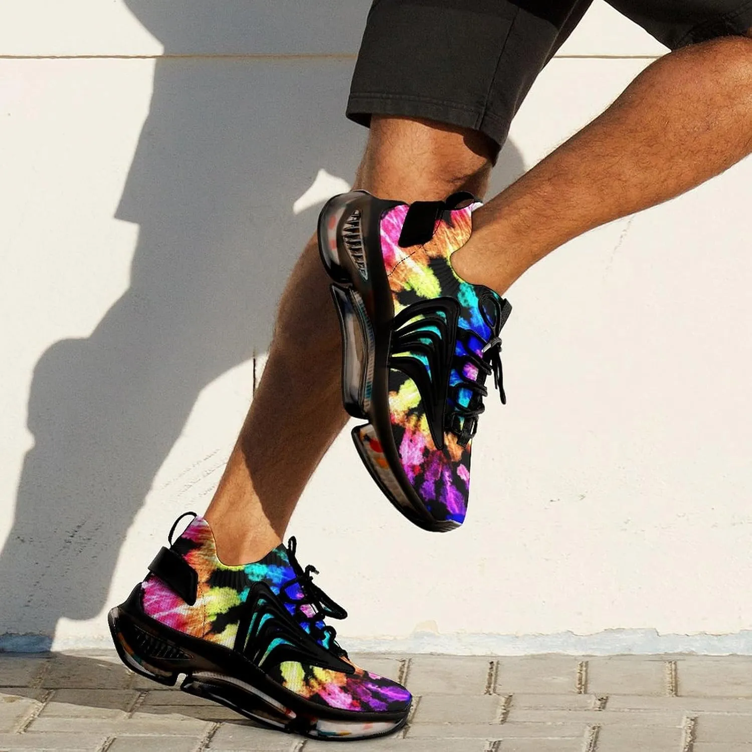 Tie Dye Pattern Walking Shoes for Men Lightweight Tennis Fashion Elastic Sports Shoes Cushion Basketball Shoes