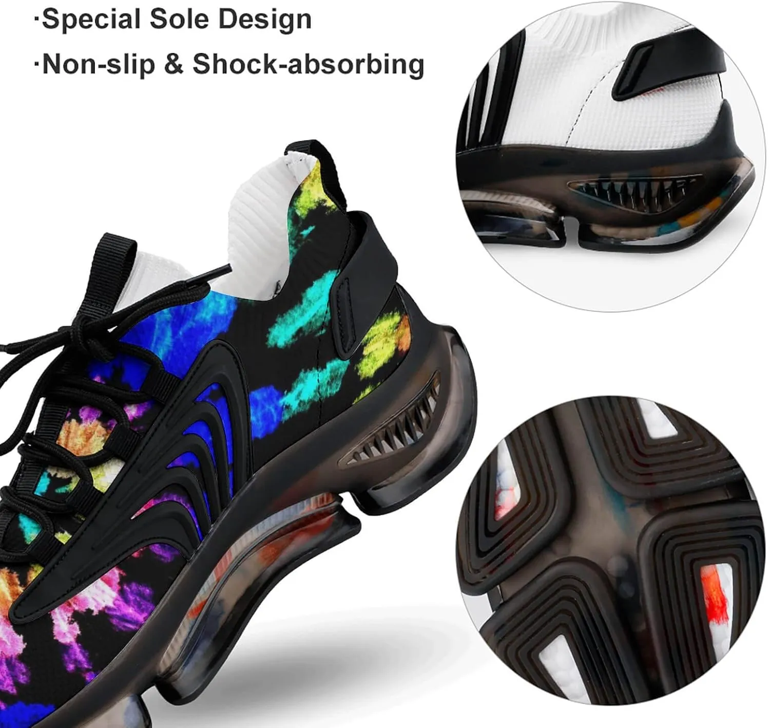 Tie Dye Pattern Walking Shoes for Men Lightweight Tennis Fashion Elastic Sports Shoes Cushion Basketball Shoes