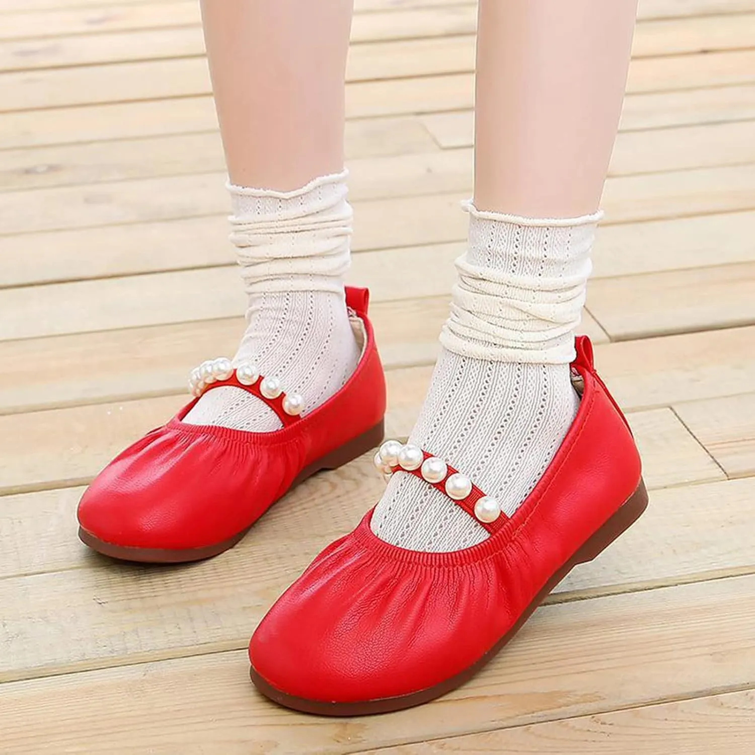 Toddler Flower Girl Dress Shoes Pearls Ballet Flats Party Wedding Toddler Little Kid Girl Mary Jane Shoes