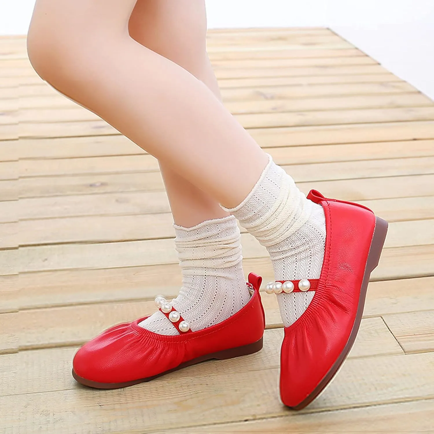 Toddler Flower Girl Dress Shoes Pearls Ballet Flats Party Wedding Toddler Little Kid Girl Mary Jane Shoes