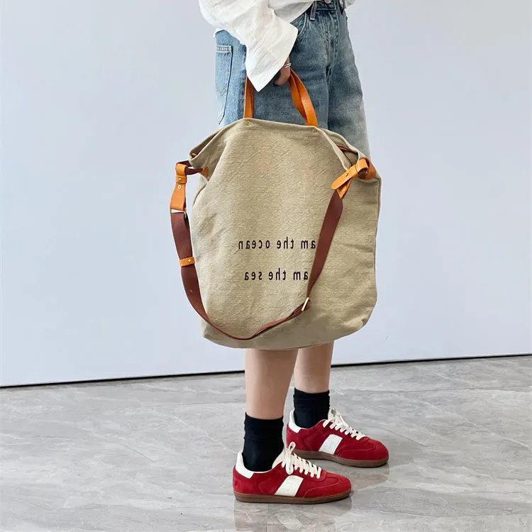 Tote Canvas Bag Literary Style Large Capacity Single Shoulder Backpack Crossbody Bag-i7bags