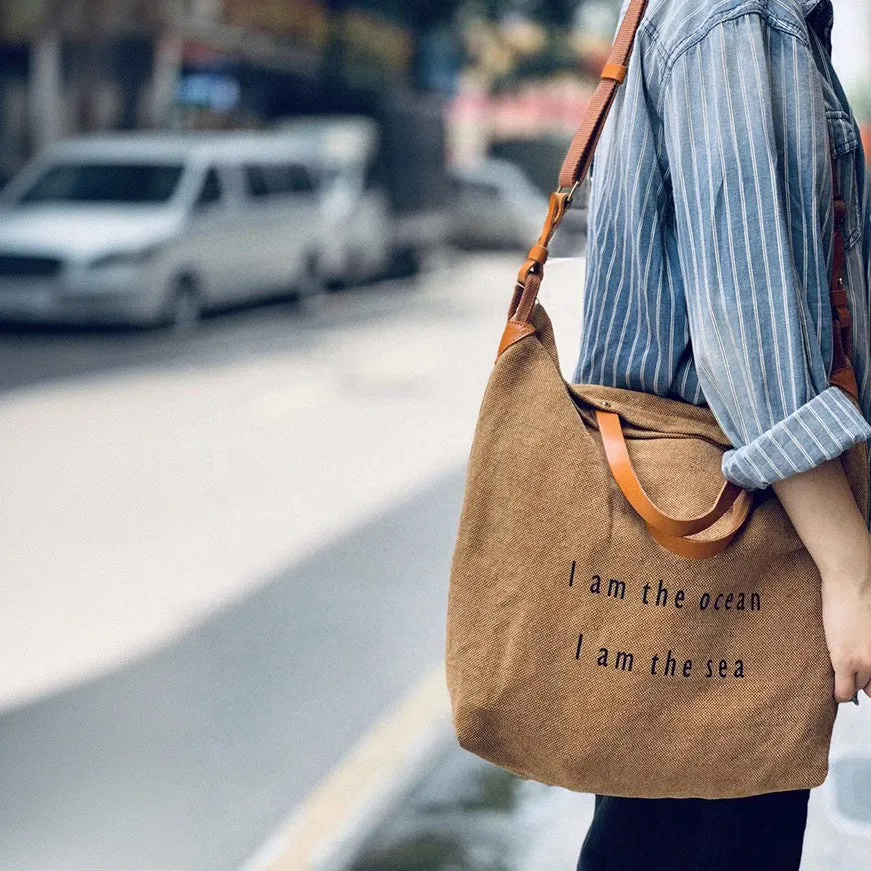 Tote Canvas Bag Literary Style Large Capacity Single Shoulder Backpack Crossbody Bag-i7bags