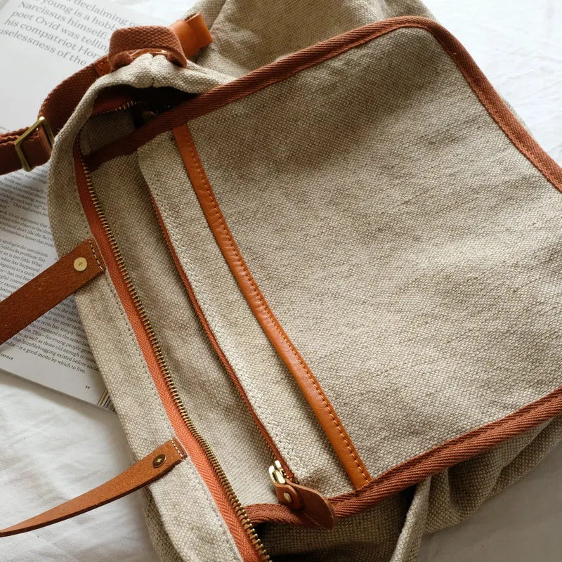 Tote Canvas Bag Literary Style Large Capacity Single Shoulder Backpack Crossbody Bag-i7bags