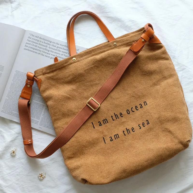 Tote Canvas Bag Literary Style Large Capacity Single Shoulder Backpack Crossbody Bag-i7bags