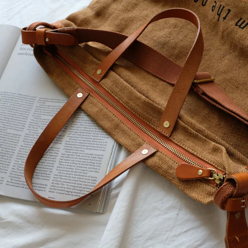 Tote Canvas Bag Literary Style Large Capacity Single Shoulder Backpack Crossbody Bag-i7bags