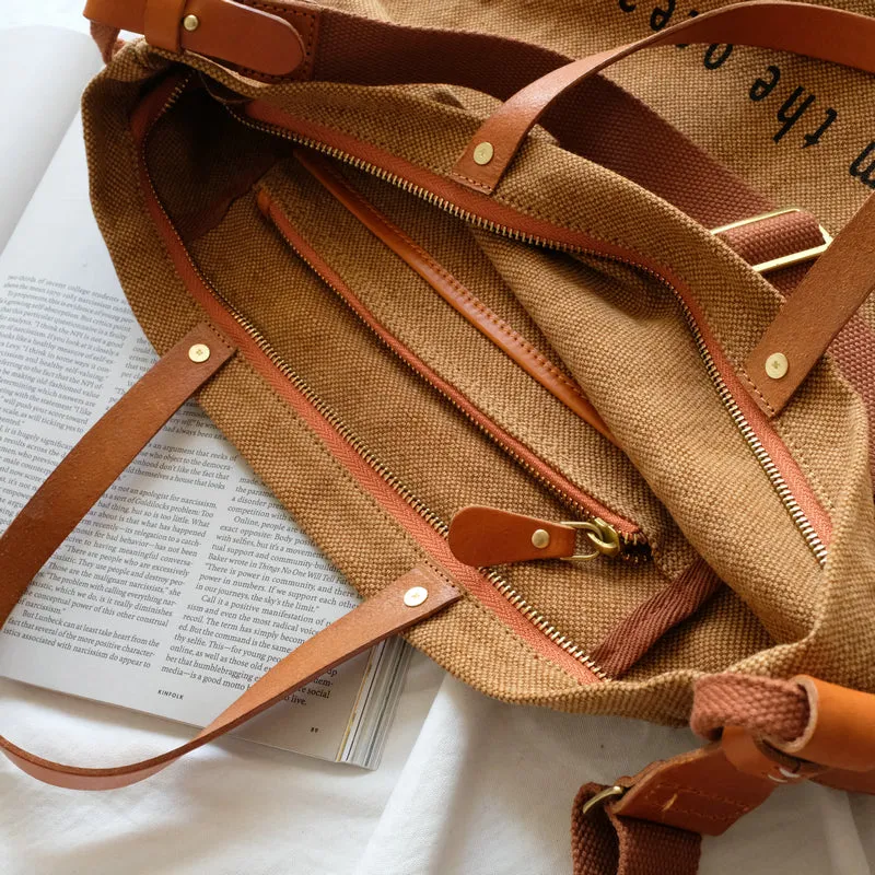 Tote Canvas Bag Literary Style Large Capacity Single Shoulder Backpack Crossbody Bag-i7bags
