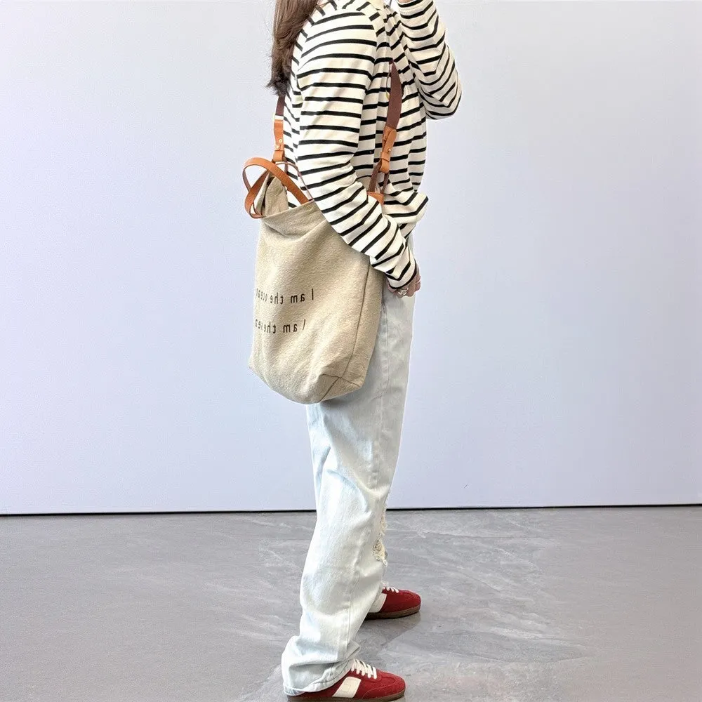 Tote Canvas Bag Literary Style Large Capacity Single Shoulder Backpack Crossbody Bag-i7bags