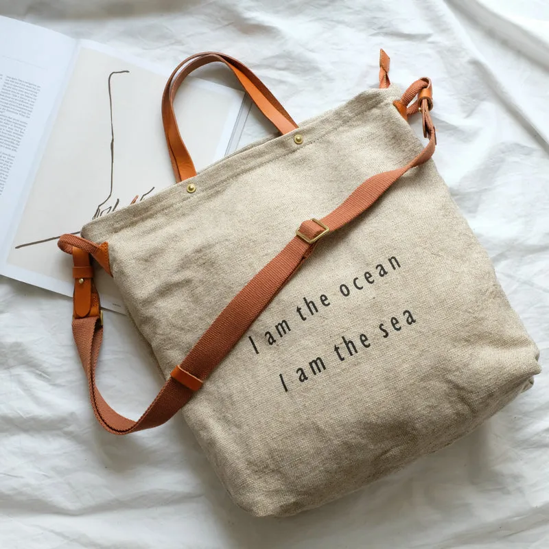 Tote Canvas Bag Literary Style Large Capacity Single Shoulder Backpack Crossbody Bag-i7bags