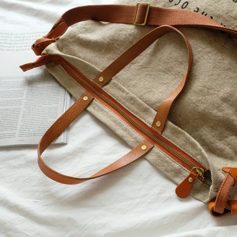Tote Canvas Bag Literary Style Large Capacity Single Shoulder Backpack Crossbody Bag-i7bags