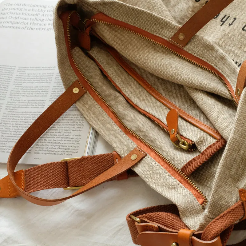 Tote Canvas Bag Literary Style Large Capacity Single Shoulder Backpack Crossbody Bag-i7bags