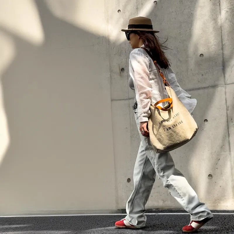 Tote Canvas Bag Literary Style Large Capacity Single Shoulder Backpack Crossbody Bag-i7bags
