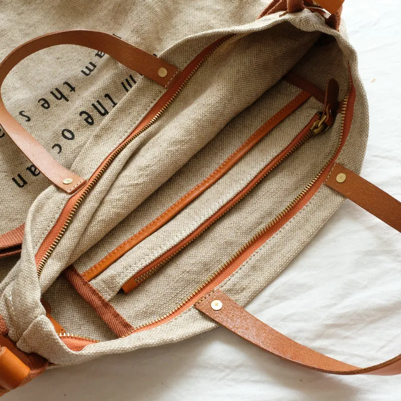 Tote Canvas Bag Literary Style Large Capacity Single Shoulder Backpack Crossbody Bag-i7bags