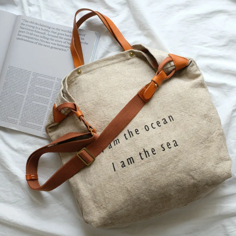 Tote Canvas Bag Literary Style Large Capacity Single Shoulder Backpack Crossbody Bag-i7bags