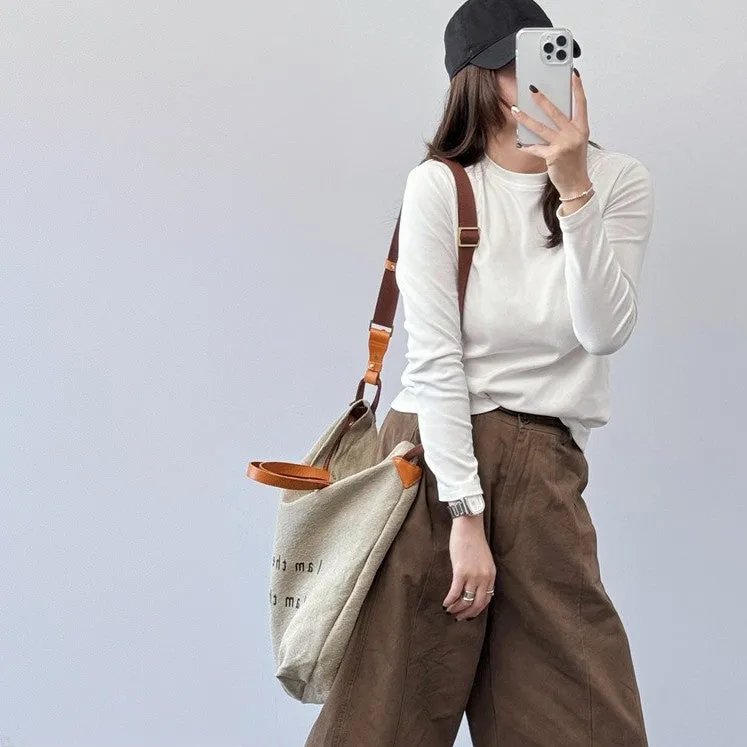 Tote Canvas Bag Literary Style Large Capacity Single Shoulder Backpack Crossbody Bag-i7bags