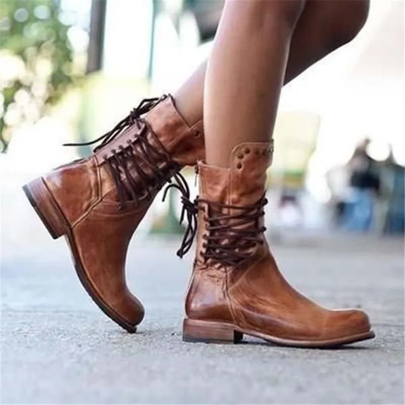Vintage Lace-Up Leather Boots