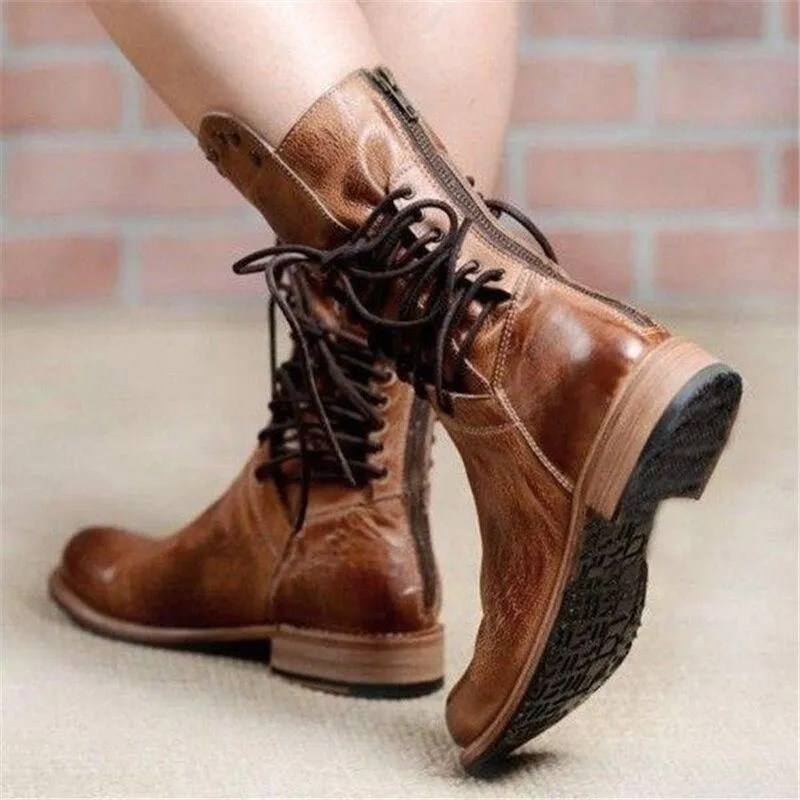 Vintage Lace-Up Leather Boots