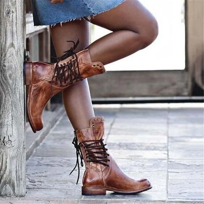 Vintage Lace-Up Leather Boots