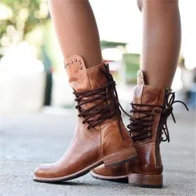 Vintage Lace-Up Leather Boots