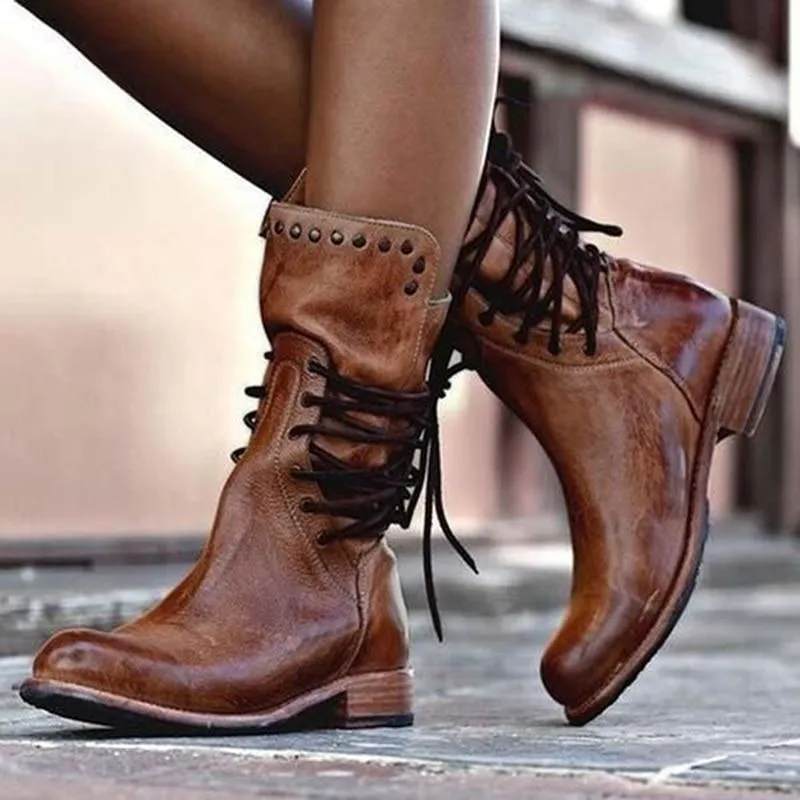 Vintage Lace-Up Leather Boots