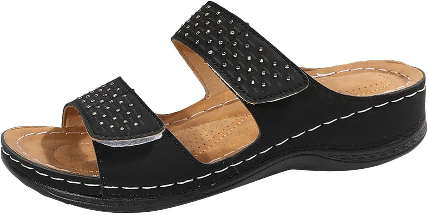 Wedge Sandals for Women Dressy Comfortable Soft Cushion Orthotic Sandals Open Toe Casual Slippers with Arch Support Beach Walking Shoes for Summer Outdoor Casual