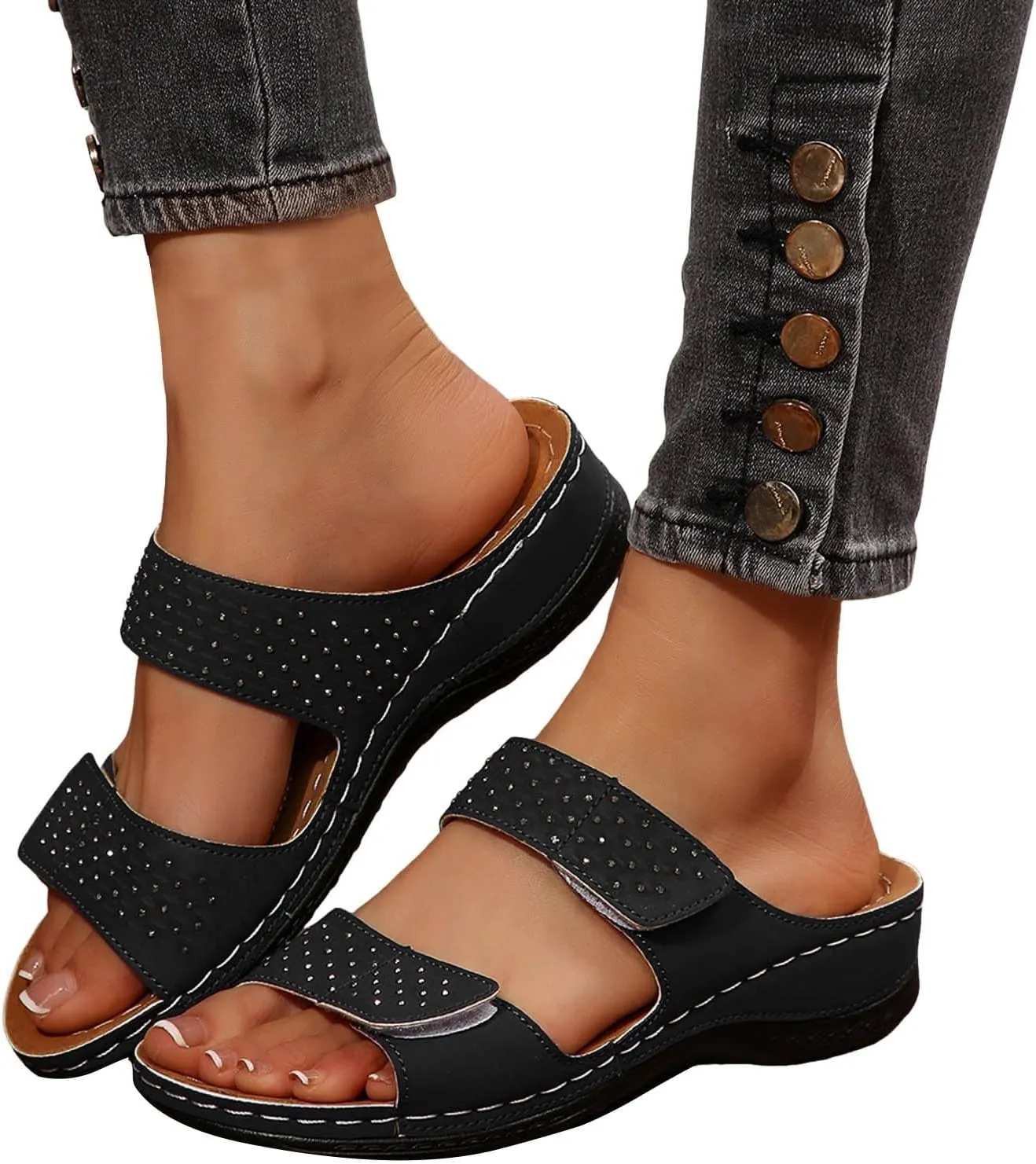 Wedge Sandals for Women Dressy Comfortable Soft Cushion Orthotic Sandals Open Toe Casual Slippers with Arch Support Beach Walking Shoes for Summer Outdoor Casual