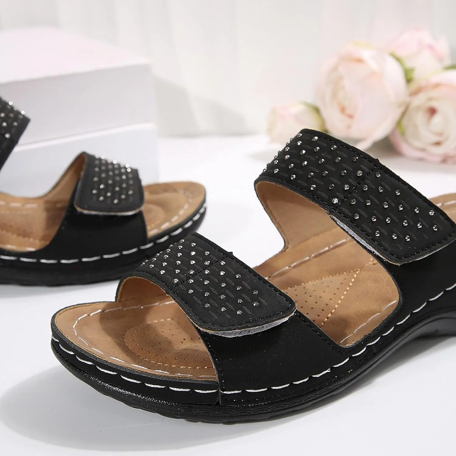 Wedge Sandals for Women Dressy Comfortable Soft Cushion Orthotic Sandals Open Toe Casual Slippers with Arch Support Beach Walking Shoes for Summer Outdoor Casual