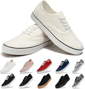 Women's Canvas Shoes Low Top Fashion Classic Slip on Canvas Sneakers Lace-up Walking Shoes Tennis Shoes