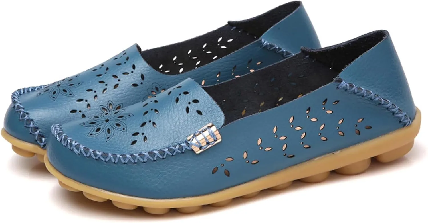 Women's Comfort Walking Boat Shoe Slip on Flat Shoes Ladies Dressy Moccasins Driving Penny Loafers Leather Breathable On Nurse Loafer Round Toe Wild Fashion Soft Orthopedic Sole Flats Casual
