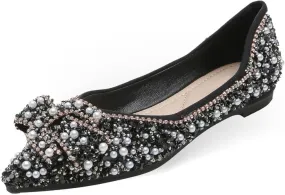 Women's Flats Comfortable Pointed Rhinestone Ballet Flats for Women Sparkle Elegant Dress Flats