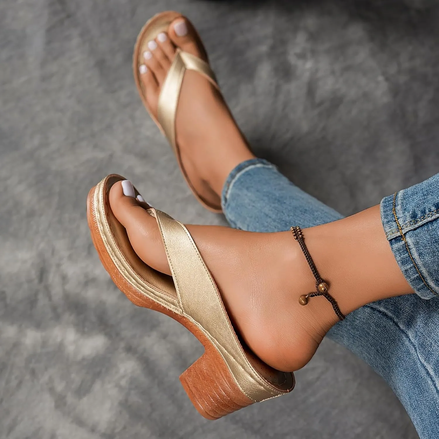 Women's Flip Flops Chunky High Heels OpenToe Block Dress Bridal Party Wedding Shoes Slide on Sandals for Women