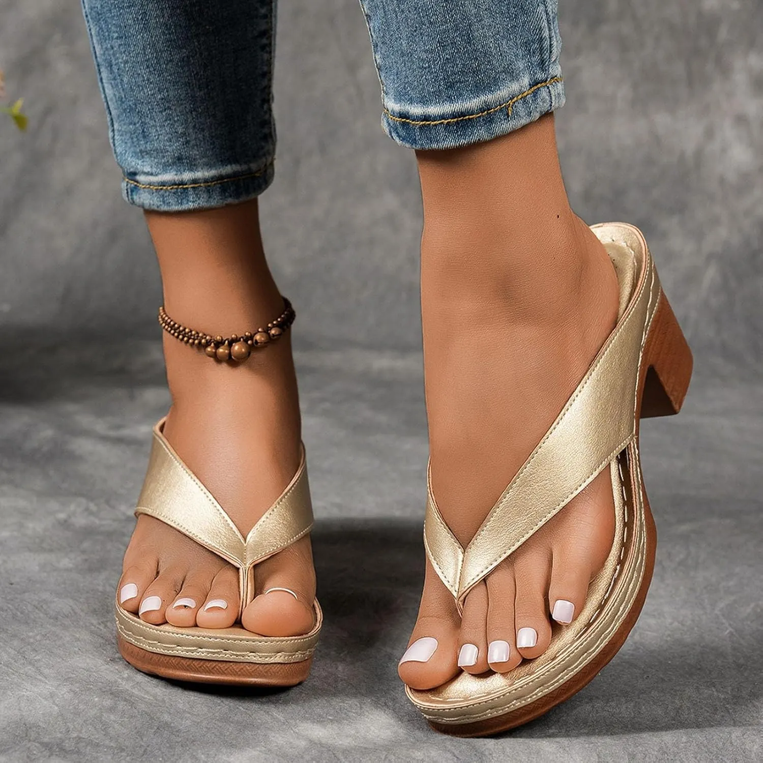 Women's Flip Flops Chunky High Heels OpenToe Block Dress Bridal Party Wedding Shoes Slide on Sandals for Women