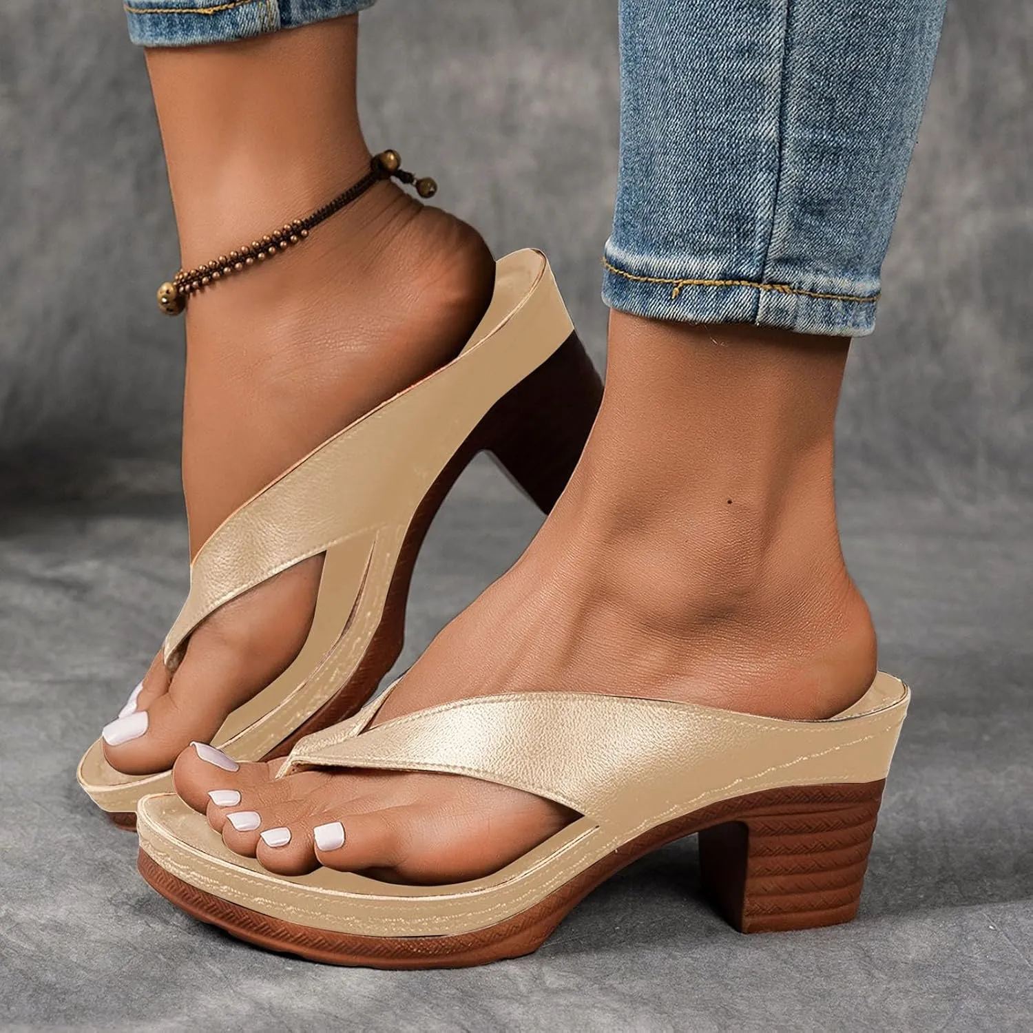 Women's Flip Flops Chunky High Heels OpenToe Block Dress Bridal Party Wedding Shoes Slide on Sandals for Women