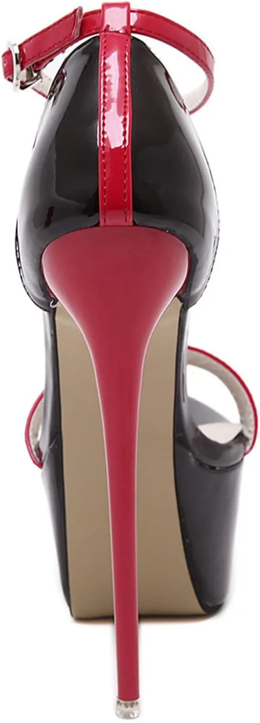 Women's Heels Stilettos High Heels Platform Stiletto Round Toe Sandals Sexy Nightclub Party Color Matching 16Cm Large Size Heels PU Buckle High Heel