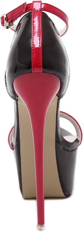 Women's Heels Stilettos High Heels Platform Stiletto Round Toe Sandals Sexy Nightclub Party Color Matching 16Cm Large Size Heels PU Buckle High Heel