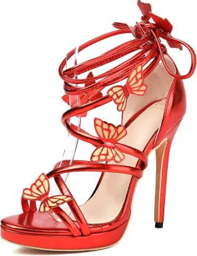 Women's Lace Up Heels Stiletto High Heels Strappy Bow Sandals
