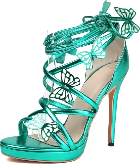 Women's Lace Up Heels Stiletto High Heels Strappy Bow Sandals